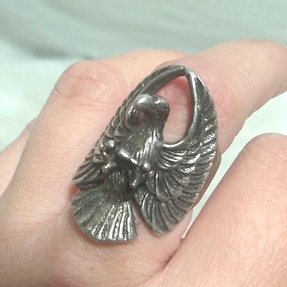 RARE! Vintage Flying Eagle Ring Sterling Stamp Inside Unisex - Picture 1 of 11